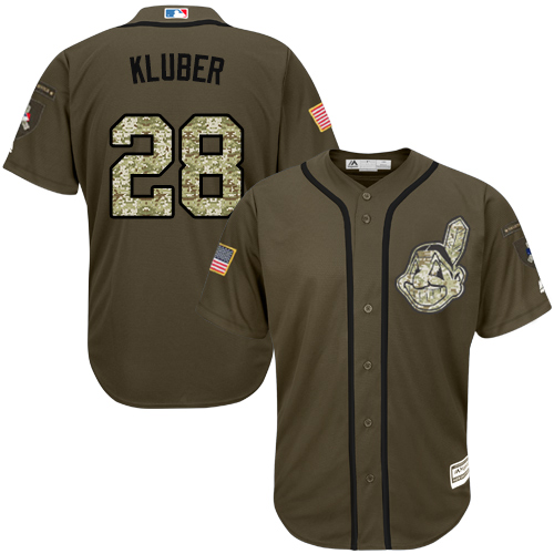 Indians #28 Corey Kluber Green Salute to Service Stitched Youth MLB Jersey