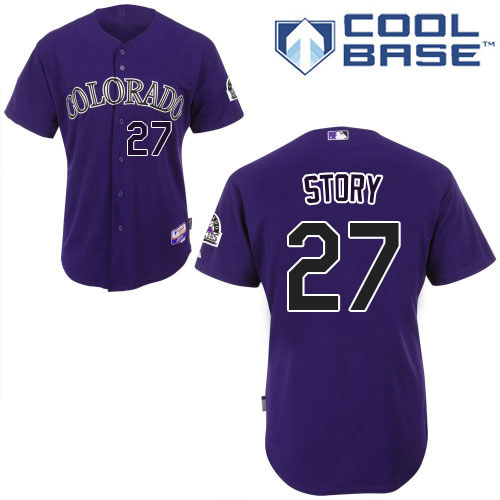 Rockies #27 Trevor Story Purple Cool Base Stitched Youth MLB Jersey