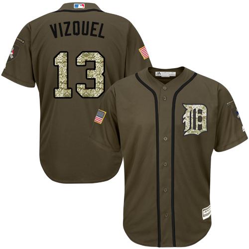 Tigers #13 Omar Vizquel Green Salute to Service Stitched Youth MLB Jersey