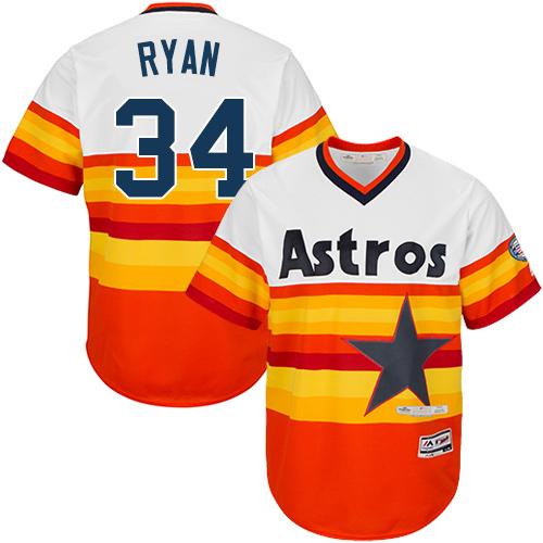 Astros #34 Nolan Ryan White/Orange Cooperstown Stitched Youth MLB Jersey