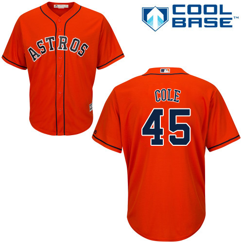 Astros #45 Gerrit Cole Orange Cool Base Stitched Youth MLB Jersey