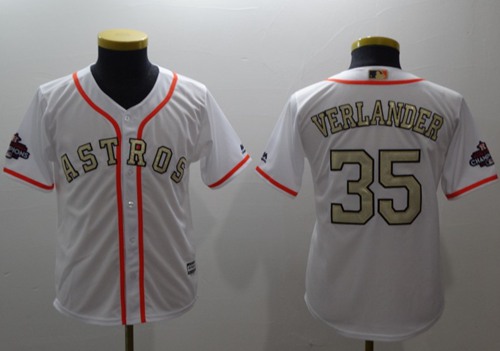 Astros #35 Justin Verlander White 2017 World Series Champions Gold Program Cool Base Stitched Youth MLB Jersey