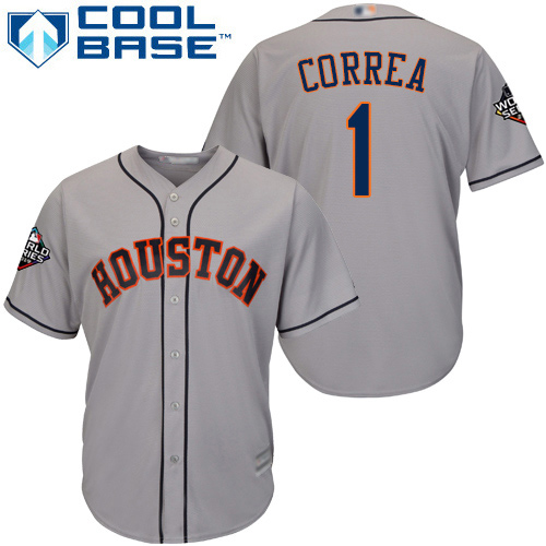 Astros #1 Carlos Correa Grey Cool Base 2019 World Series Bound Stitched Youth MLB Jersey