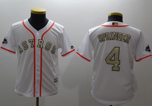 Astros #4 George Springer White 2017 World Series Champions Gold Program Cool Base Stitched Youth MLB Jersey