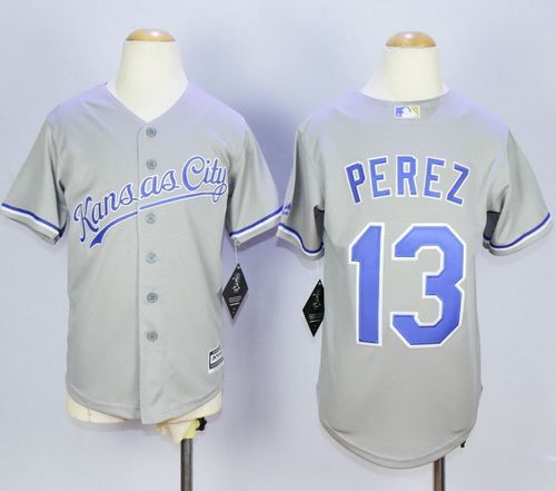 Royals #13 Salvador Perez Grey Cool Base Stitched Youth MLB Jersey
