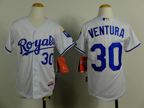 Royals #30 Yordano Ventura White Cool Base Stitched Youth MLB Jersey