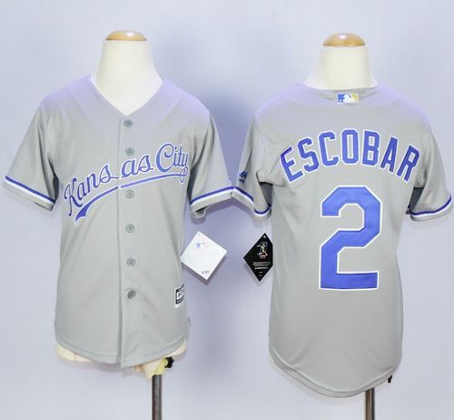 Royals #2 Alcides Escobar Grey Cool Base Stitched Youth MLB Jersey