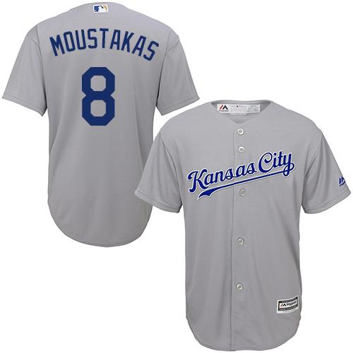Royals #8 Mike Moustakas Grey Cool Base Stitched Youth MLB Jersey