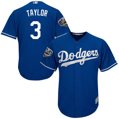 Dodgers #3 Chris Taylor Blue Cool Base 2018 World Series Stitched Youth MLB Jersey