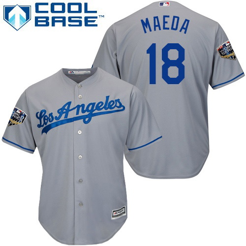 Dodgers #18 Kenta Maeda Grey Cool Base 2018 World Series Stitched Youth MLB Jersey