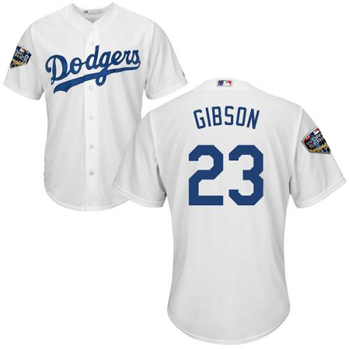 Dodgers #23 Kirk Gibson White Cool Base 2018 World Series Stitched Youth MLB Jersey