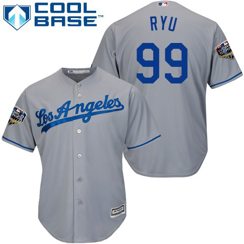 Dodgers #99 Hyun-Jin Ryu Grey Cool Base 2018 World Series Stitched Youth MLB Jersey