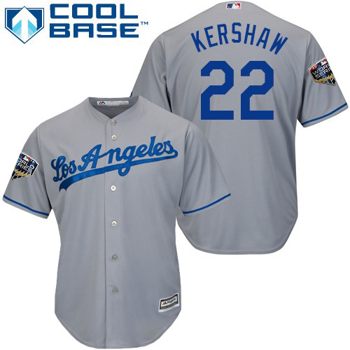 Dodgers #22 Clayton Kershaw Grey Cool Base 2018 World Series Stitched Youth MLB Jersey