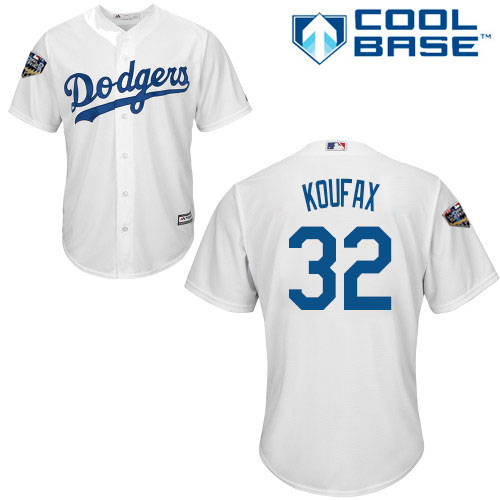 Dodgers #32 Sandy Koufax White Cool Base 2018 World Series Stitched Youth MLB Jersey