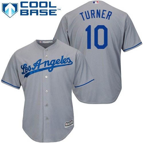 Dodgers #10 Justin Turner Grey Cool Base Stitched Youth MLB Jersey