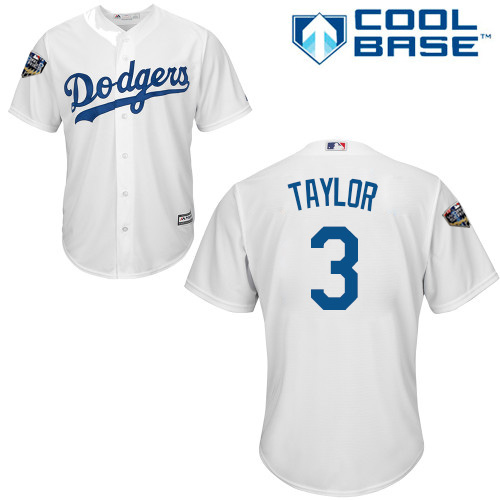 Dodgers #3 Chris Taylor White Cool Base 2018 World Series Stitched Youth MLB Jersey
