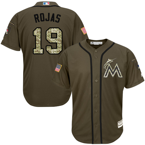Marlins #19 Miguel Rojas Green Salute to Service Stitched Youth MLB Jersey