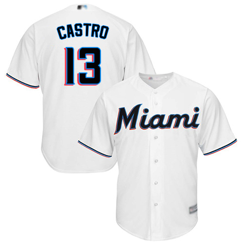 Marlins #13 Starlin Castro White Cool Base Stitched Youth MLB Jersey