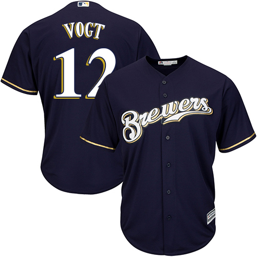 Brewers #12 Stephen Vogt Navy blue Cool Base Stitched Youth MLB Jersey