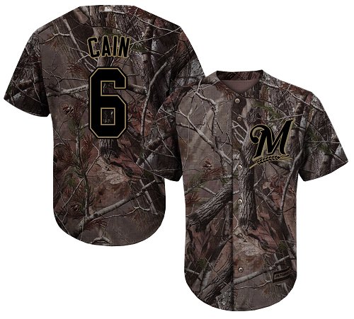 Brewers #6 Lorenzo Cain Camo Realtree Collection Cool Base Stitched Youth MLB Jersey