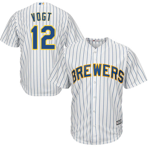 Brewers #12 Stephen Vogt White Strip Cool Base Stitched Youth MLB Jersey