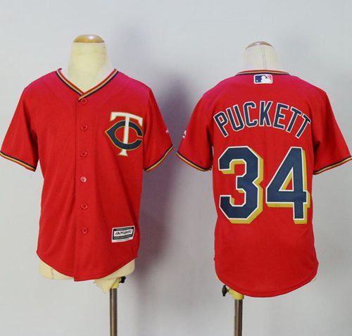 Twins #34 Kirby Puckett Red Alternate Cool Base Stitched Youth MLB Jersey