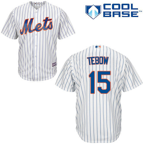 Mets #15 Tim Tebow White(Blue Strip) Home Cool Base Stitched Youth MLB Jersey