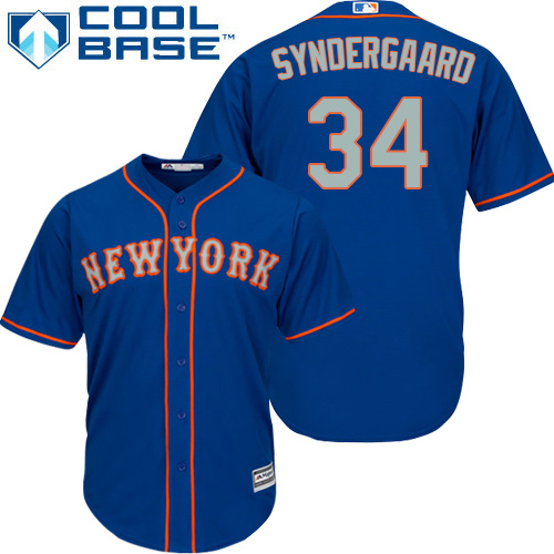 Mets #34 Noah Syndergaard Blue(Grey NO.) Cool Base Stitched Youth MLB Jersey