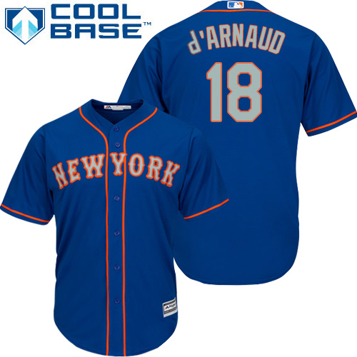 Mets #18 Travis d'Arnaud Blue(Grey NO.) Cool Base Stitched Youth MLB Jersey