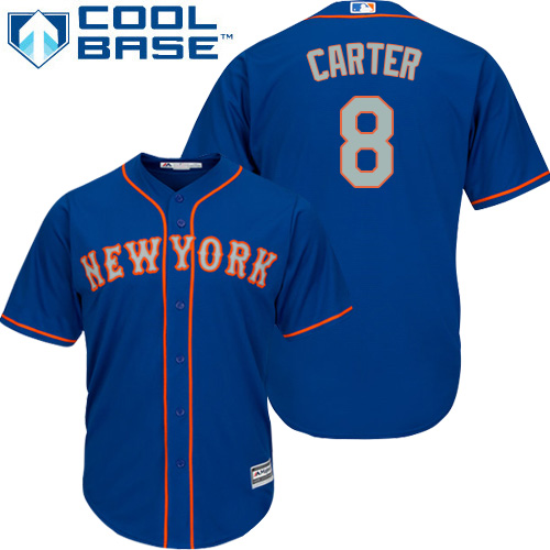 Mets #8 Gary Carter Blue(Grey NO.) Cool Base Stitched Youth MLB Jersey