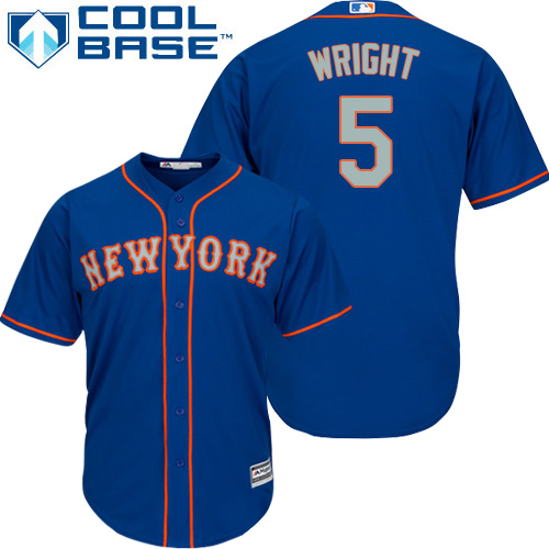 Mets #5 David Wright Blue(Grey NO.) Cool Base Stitched Youth MLB Jersey