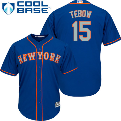 Mets #15 Tim Tebow Blue(Grey No.) Alternate Cool Base Stitched Youth MLB Jersey