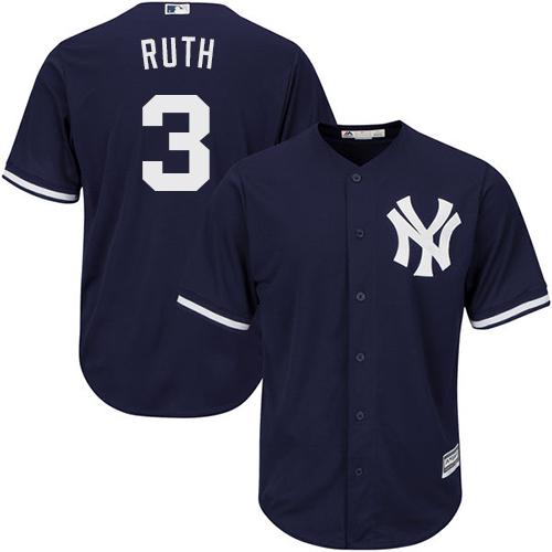 Yankees #3 Babe Ruth Navy blue Cool Base Stitched Youth MLB Jersey