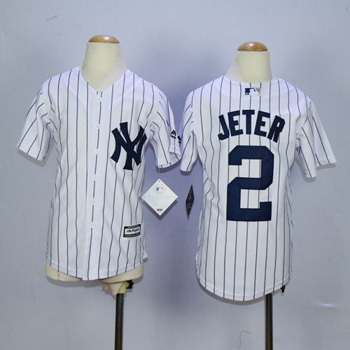 Yankees #2 Derek Jeter White Name Back Stitched Youth MLB Jersey