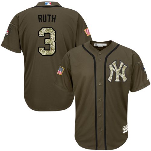 Yankees #3 Babe Ruth Green Salute to Service Stitched Youth MLB Jersey