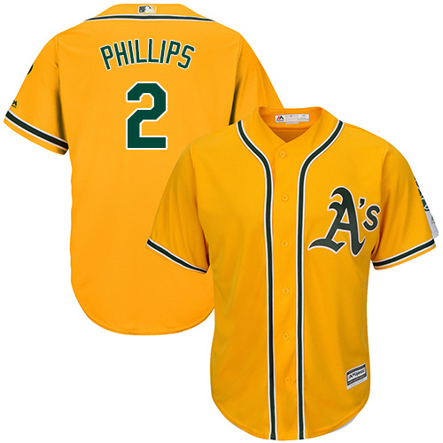 Athletics #2 Tony Phillips Gold Cool Base Stitched Youth MLB Jersey