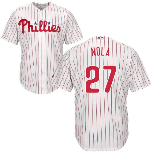 Phillies #27 Aaron Nola White(Red Strip) Cool Base Stitched Youth MLB Jersey