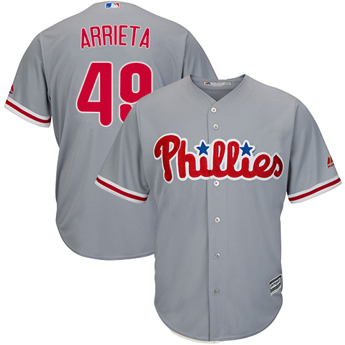 Phillies #49 Jake Arrieta Grey Cool Base Stitched Youth MLB Jersey