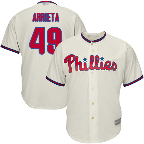 Phillies #49 Jake Arrieta Cream Cool Base Stitched Youth MLB Jersey