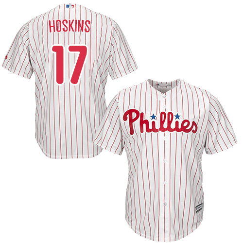 Phillies #17 Rhys Hoskins White(Red Strip) Cool Base Stitched Youth MLB Jersey