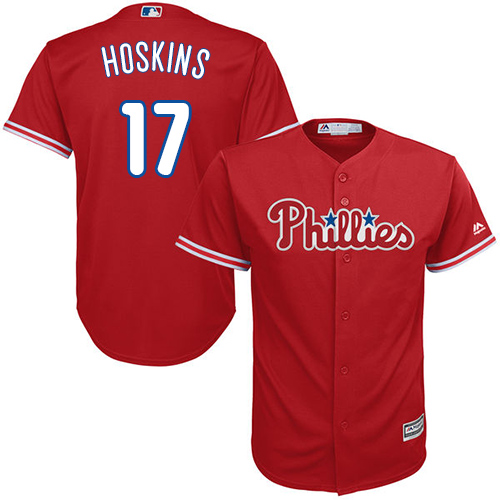 Phillies #17 Rhys Hoskins Red Cool Base Stitched Youth MLB Jersey
