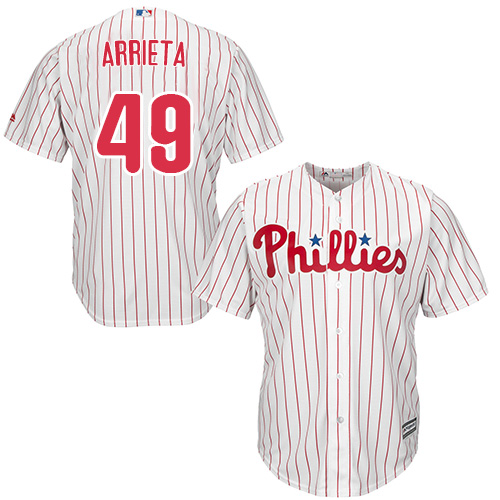 Phillies #49 Jake Arrieta White(Red Strip) Cool Base Stitched Youth MLB Jersey