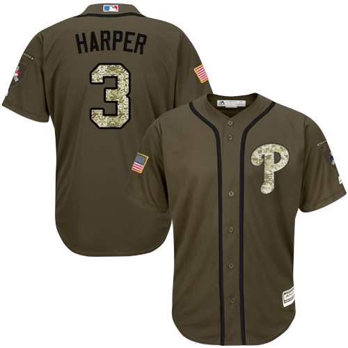 Phillies #3 Bryce Harper Green Salute to Service Stitched Youth MLB Jersey