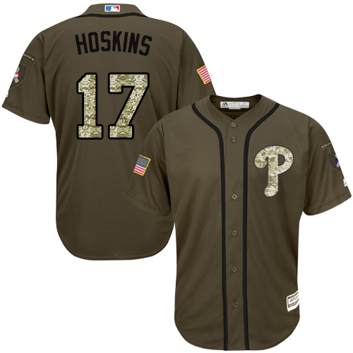 Phillies #17 Rhys Hoskins Green Salute to Service Stitched Youth MLB Jersey