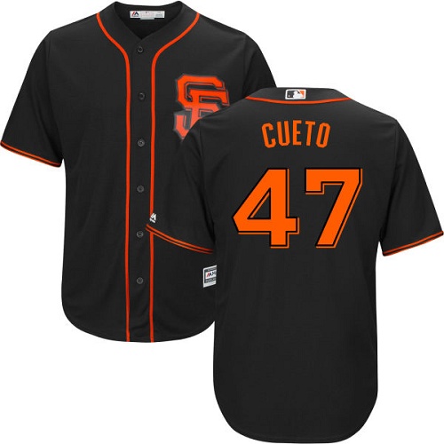 Giants #47 Johnny Cueto Black Alternate Cool Base Stitched Youth MLB Jersey