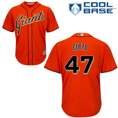 Giants #47 Johnny Cueto Orange Alternate Cool Base Stitched Youth MLB Jersey