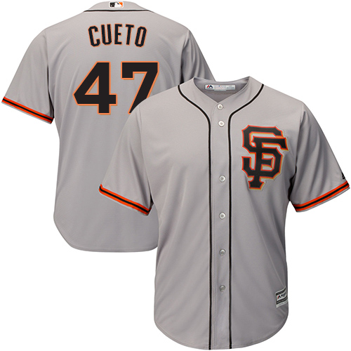 Giants #47 Johnny Cueto Grey Road 2 Cool Base Stitched Youth MLB Jersey