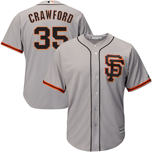 Giants #35 Brandon Crawford Grey Road 2 Cool Base Stitched Youth MLB Jersey