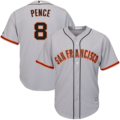Giants #8 Hunter Pence Grey Road Cool Base Stitched Youth MLB Jersey