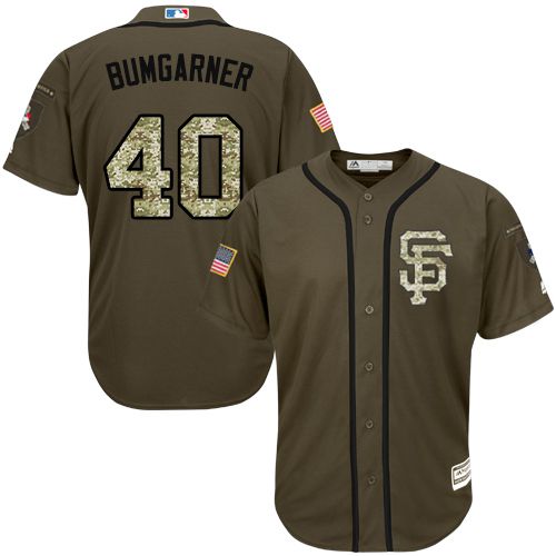Giants #40 Madison Bumgarner Green Salute to Service Stitched Youth MLB Jersey